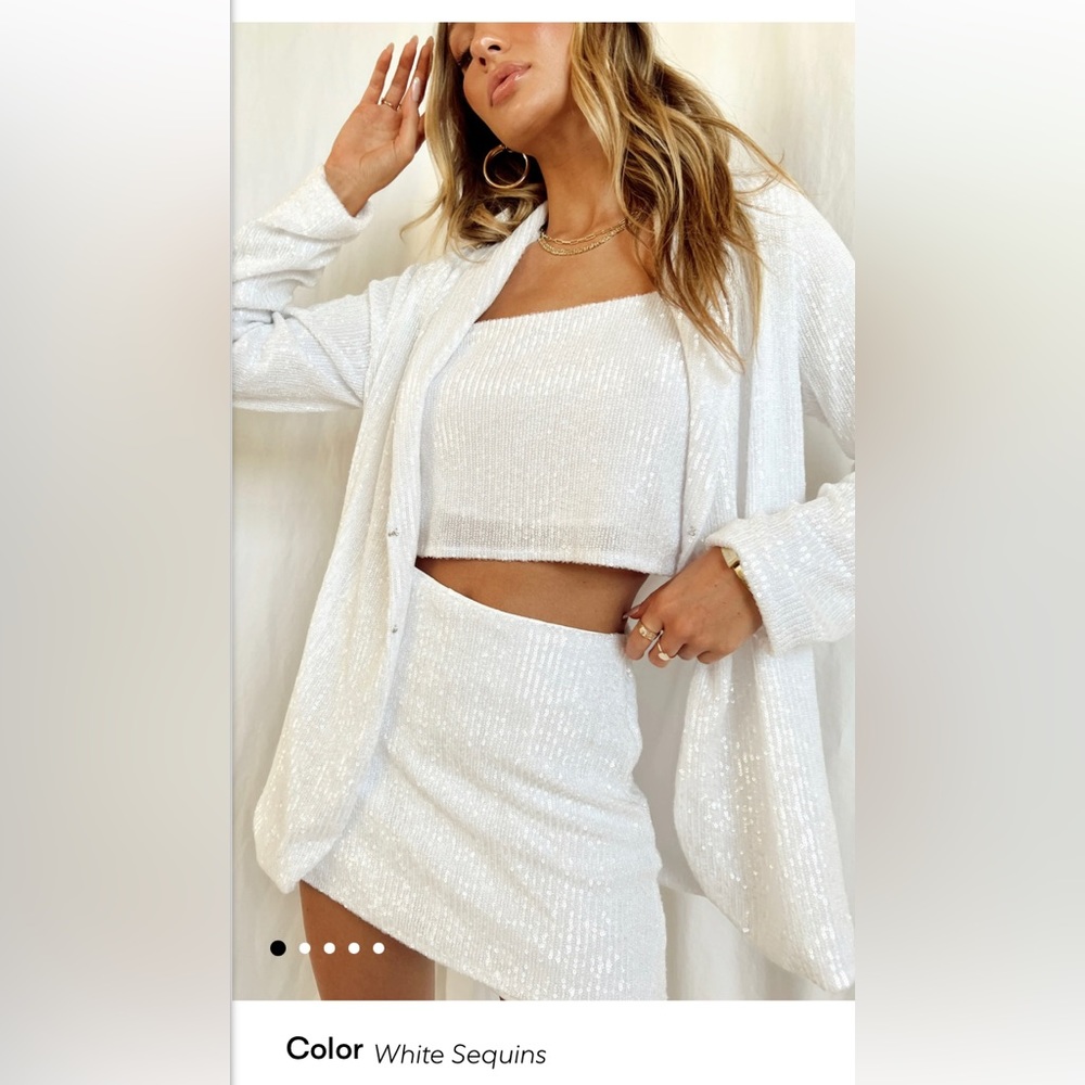 White Sequin Tara Crop Top